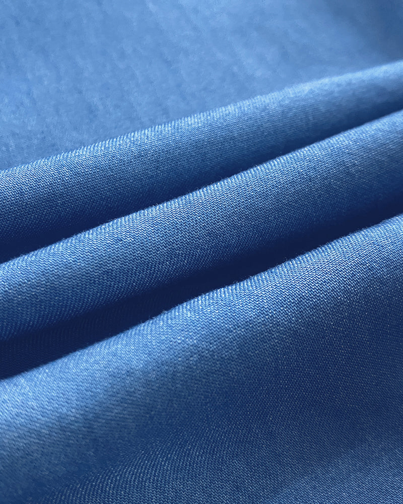 Turn-down Collar Turn-Up Sleeves Button Down Denim Shirt Dress Casual Flap Pockets Decor Asymmetrical Hem Dress