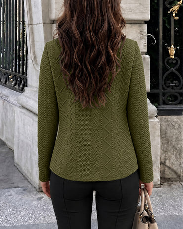 Women's Stand Collar Embossed Textured Jacket Double Breasted Gold Button Decor Coat