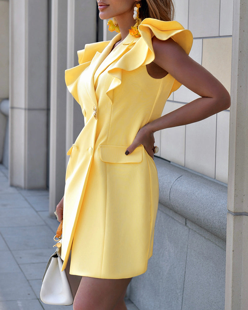 Women's Double Breasted Blazer Dress Flutter Sleeve Lapel Mini Dress Elegant Commuting Dress