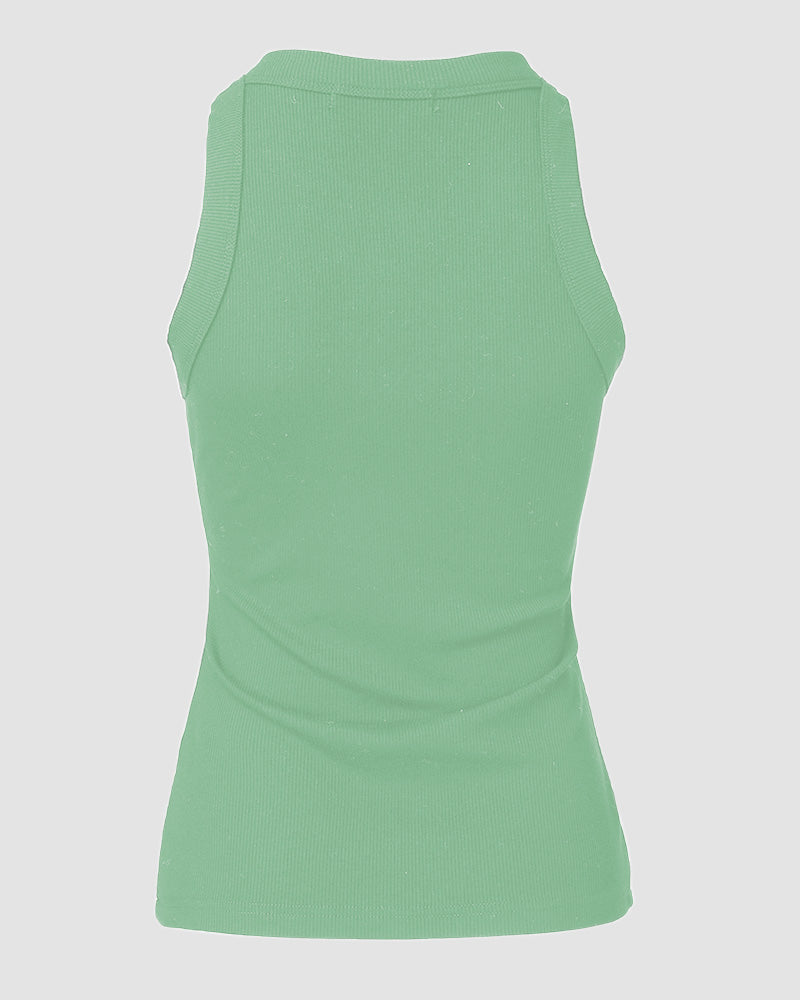 Rhinestone Contrast Sequin Keyhole Neck Sleeveless Slim Fit Elasticity Ribbed Top Elegant Tank