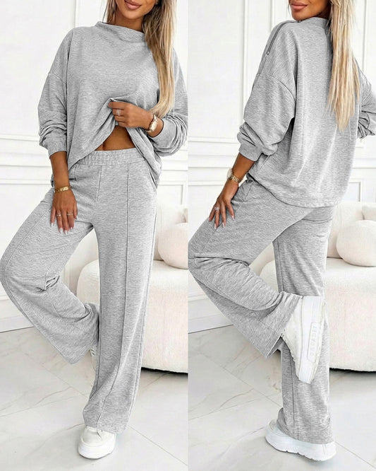 Women's 2 Piece Sweatsuit Set Mock Neck Zip Sweatshirt and High Waisted Straight Leg Sweatpants Casual Loungewear