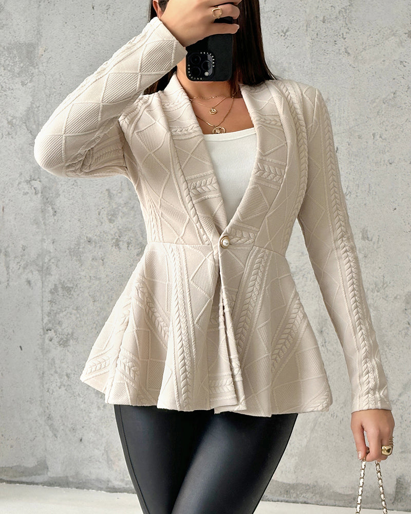 Shawl Collar Cable Textured Single Breasted Ruffle Hem Coat