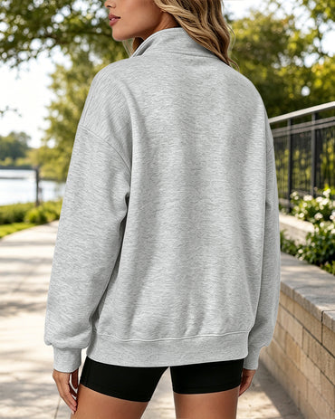 Women's Half Zip Sweatshirt Loose Dropped Shoulder Pullover Casual Top with Pockets