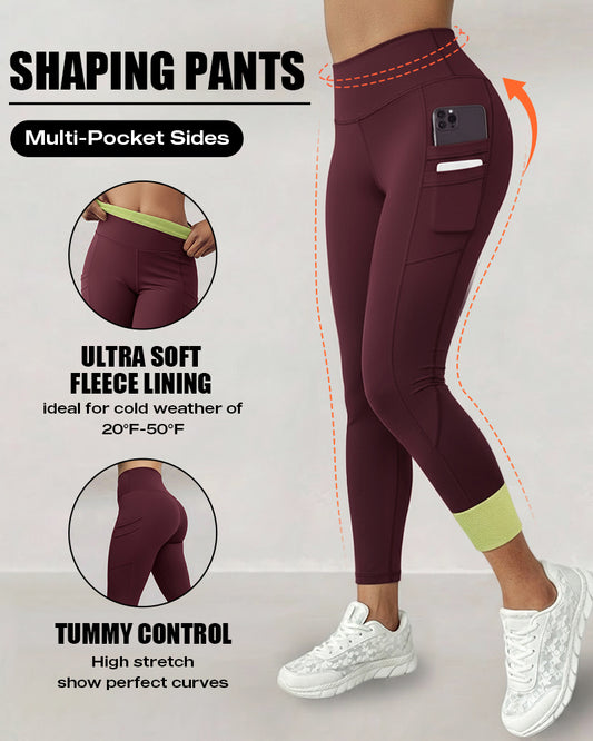 Winterwarme Workout-Leggings mit hoher Taille, athletische Leggings, Bauchkontrolle, Po-Lifting, ultraweiche, thermisch gefütterte Yoga-Hose, Damen-Sportbekleidung mit gestapelten Schlitztaschen an der Seite