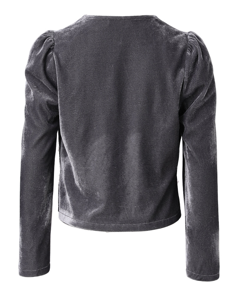 Velvet Open Front Puff Sleeve Contrast Sequin Coat