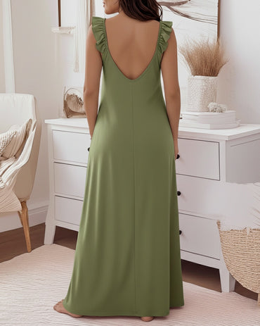 Faith Letter Print U-Neck Ruffles Straps Maxi Dress Casual Backless Loose Fit Dress