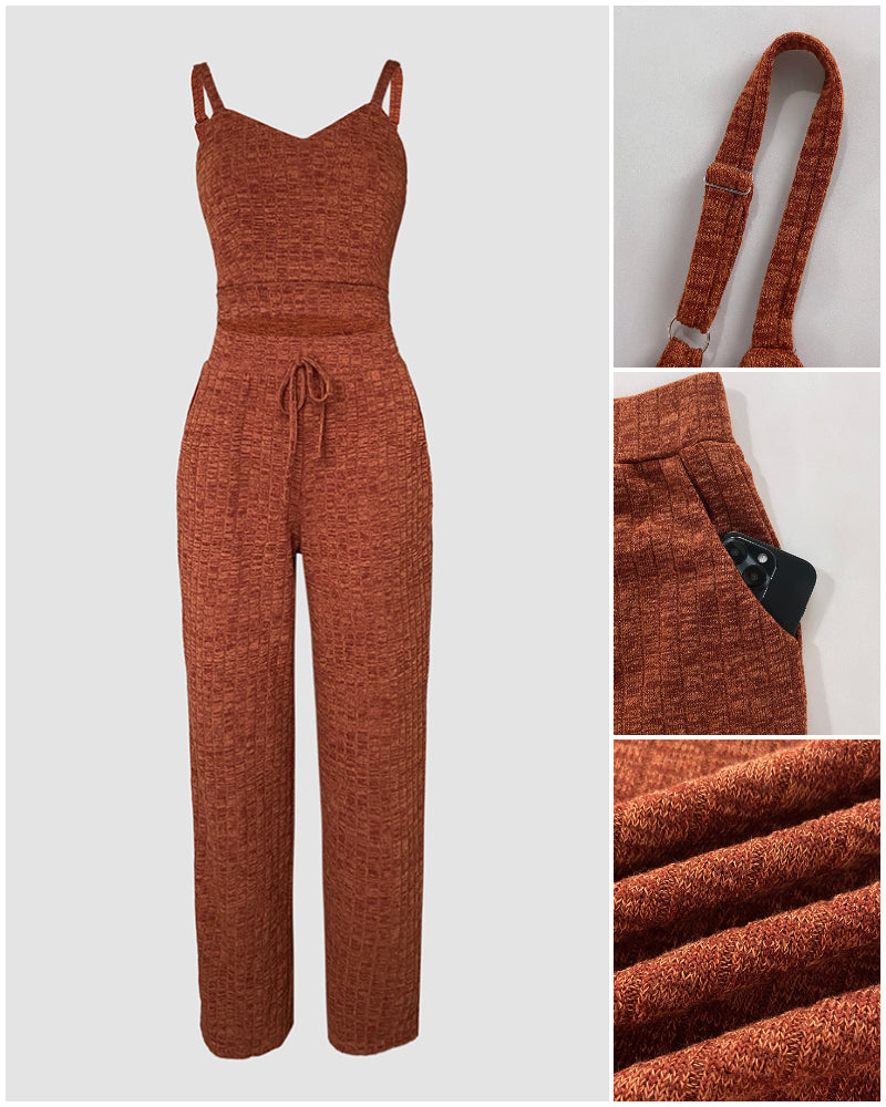 Women's 3 Piece Set Zip Up Jacket and Straight Leg Pants Set with V-Neck Cropped Camisole