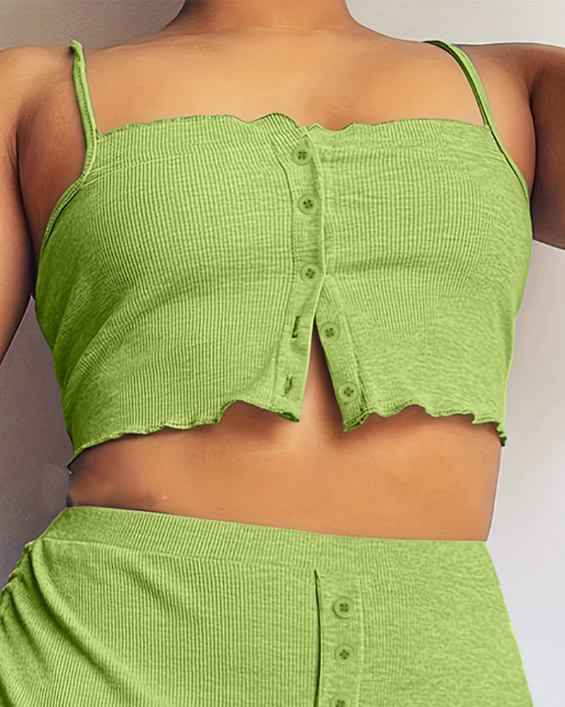 Frill Hem Buttoned Drawstring Cami Sets