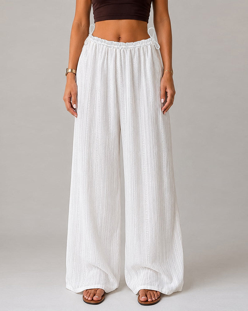 Women's High Waisted Drawstring Jacquard Wide Leg Pants