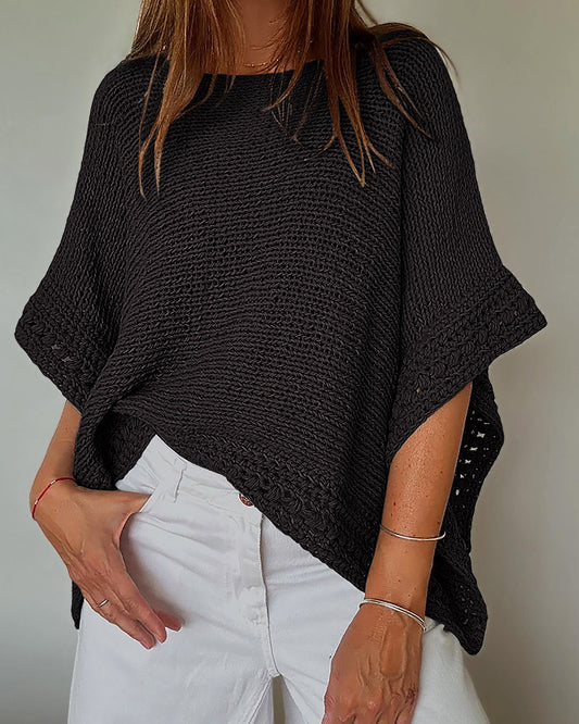 Solid Batwing Sleeve Hollow Out Crochet Pattern Top Casual Cover Up