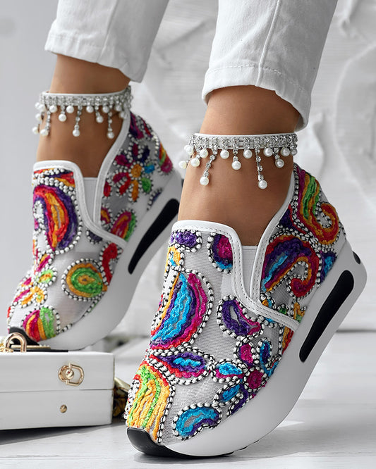 Floral Pattern Embroidery Mesh Sneakers