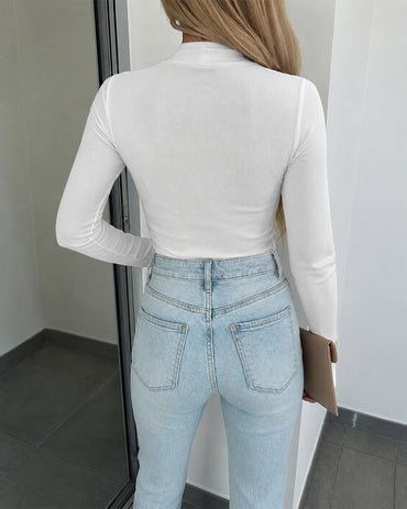 Women's Mock Neck Lace Patchwork Long Sleeve Ribbed Knit Top with Thumb Holes