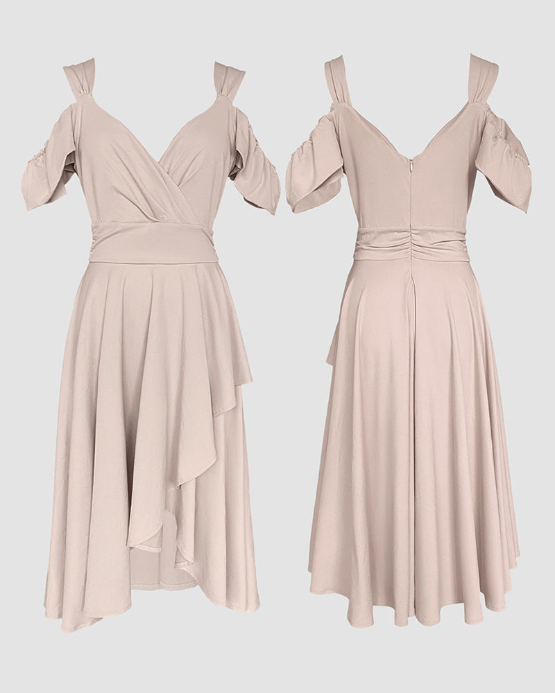 Cutout Ruched Ruffle Hem Asymmetrical Party Dress