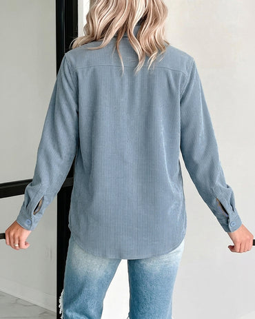 Women's Two-Way Reversible Corduroy Plaid Shacket Button Down Long Sleeve Shirt Jacket