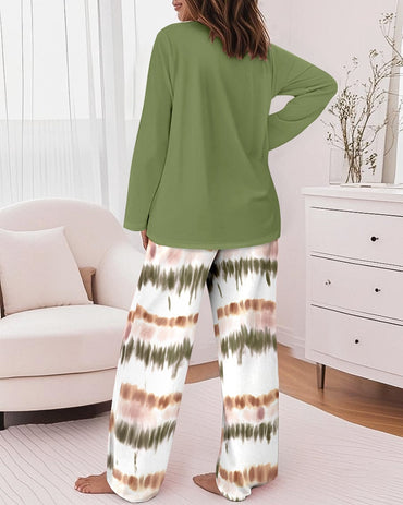 Ensemble 2 pièces avec haut à manches longues et pantalon à taille élastique imprimé avec lettres imprimées, ensemble pyjama décontracté