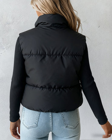 Stand Collar Sleeveless Zip Up Drawstring Hem Vest Casual Two-Way Reversible Ladies Warm Winter Padded Coat