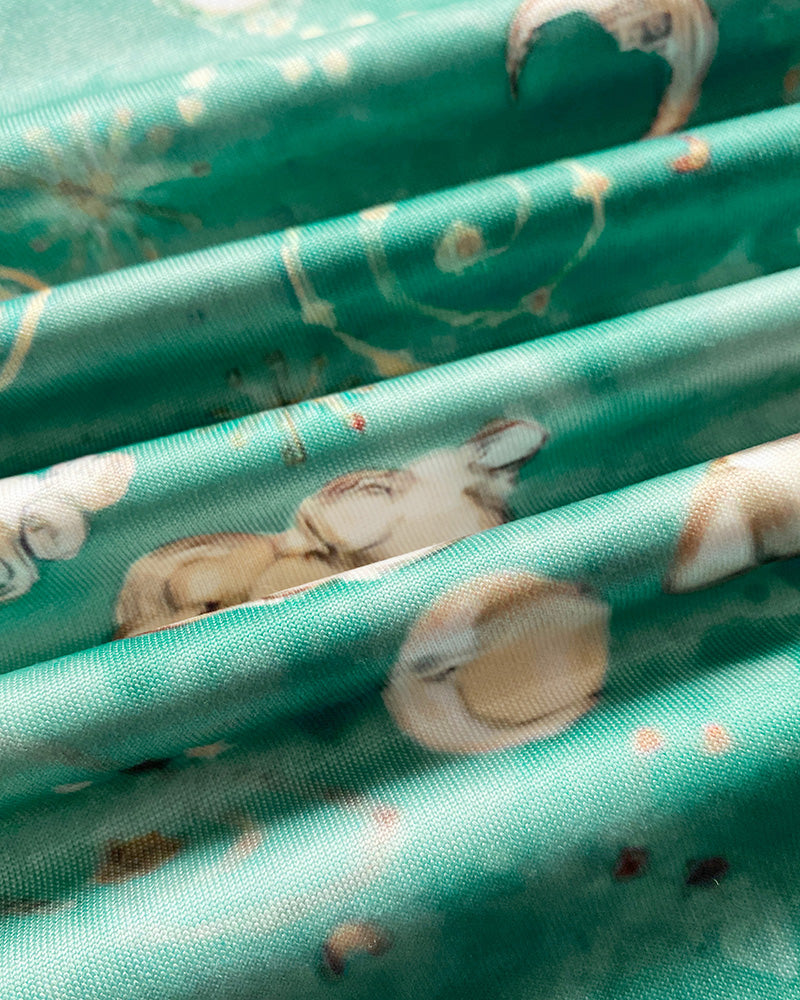 Graphic Print Lace Patch Bowknot Decor Sleep Dress