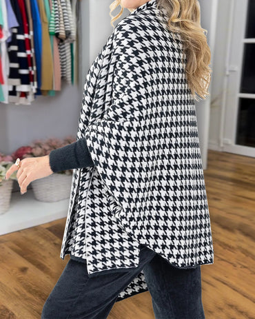 Houndstooth Print Versatile Loose Fit Sweater Coat Casual Warm Cape Shawl