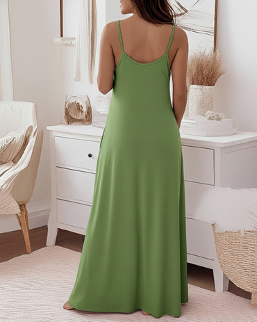 Floral Print U-Neck Adjustable Spaghetti Straps Maxi Dress Casual Colorblock Backless Loose Fit Loungewear Dress