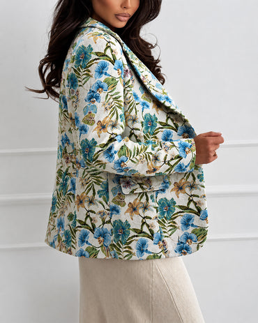 Women's Vintage Floral Jacquard Blazer Elegant Single Breasted Lapel Collar Coat