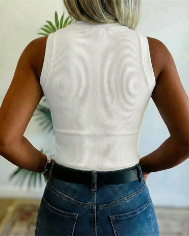 Rhinestone Decor O-neck Sleeveless Knit Tee Slim Fit Tank Top