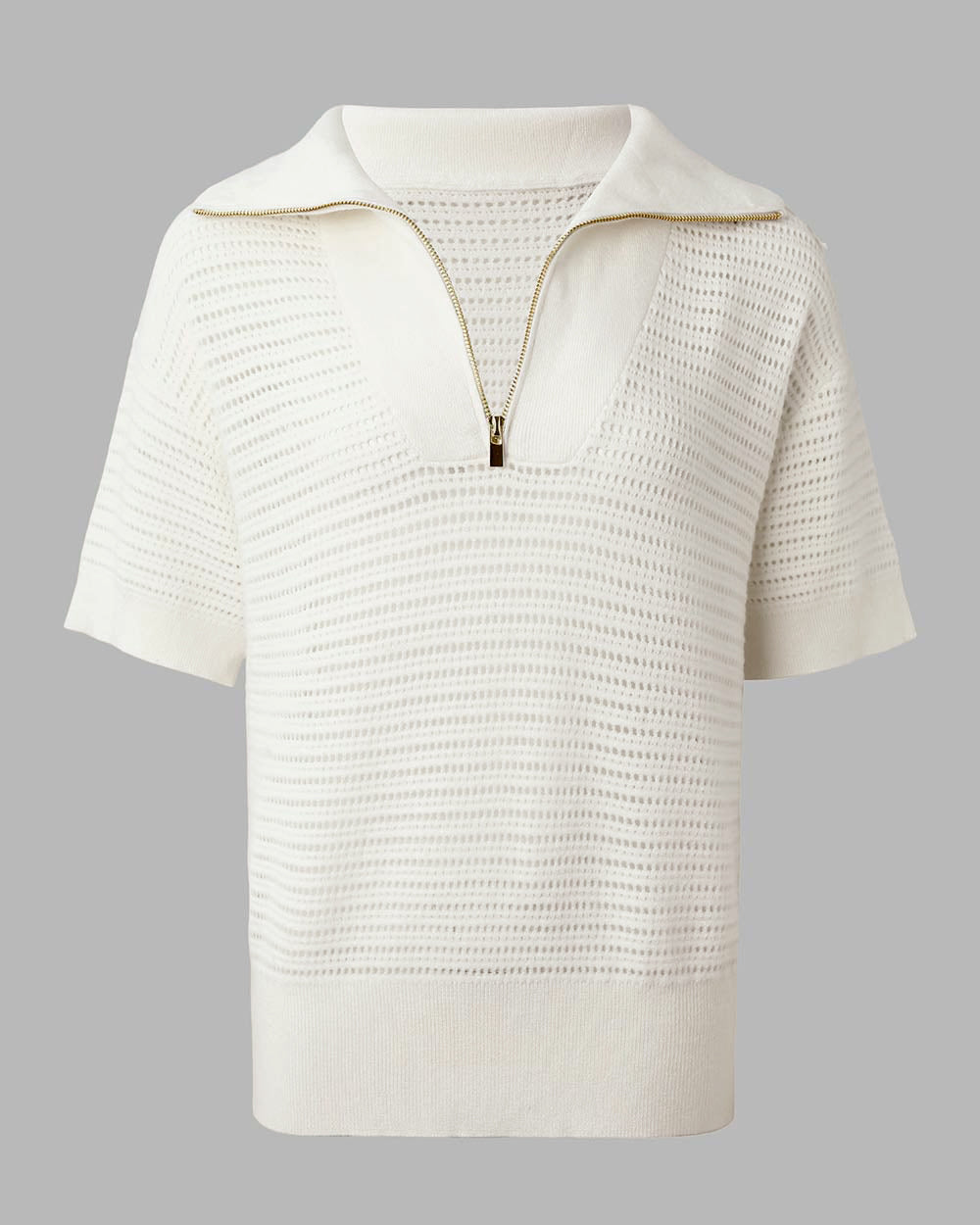 Women's Half Zip Polo Knit Top Short Sleeve Hollow-out Sweater