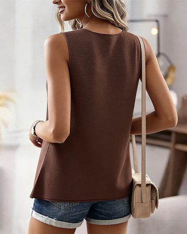 Women's Knit Tank Top Starfish Shell Gold Button Sleeveless Vest Beach Vacation Casual Top