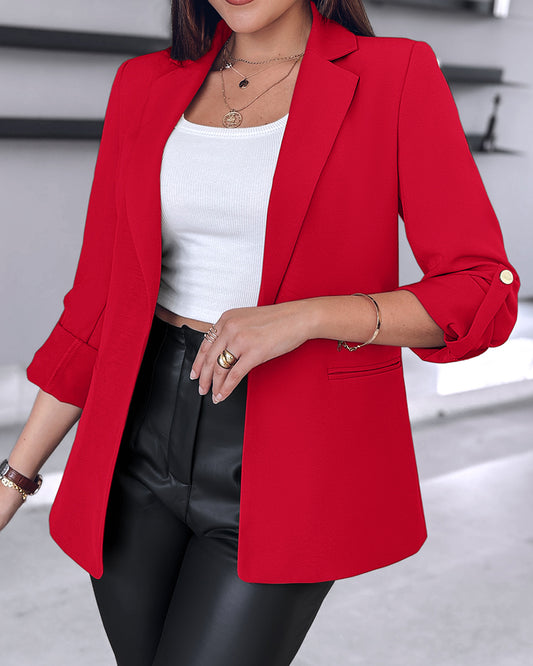 Abrigo tipo blazer con cuello de solapa y mangas remangables