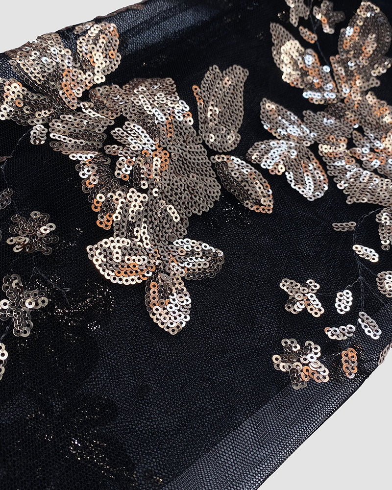 Floral Pattern Contrast Sequin One Shoulder Bodycon Dress