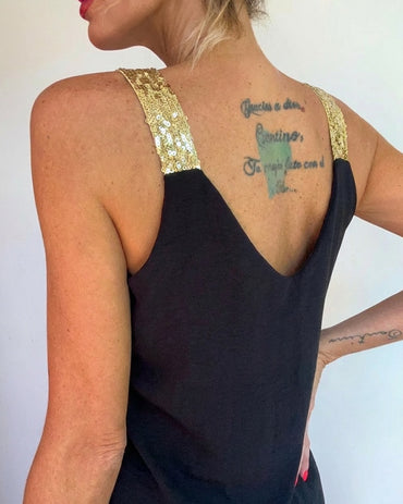 V-Neck Sequin Decor Thick Straps Tank Casual Backless Textured Tank Top