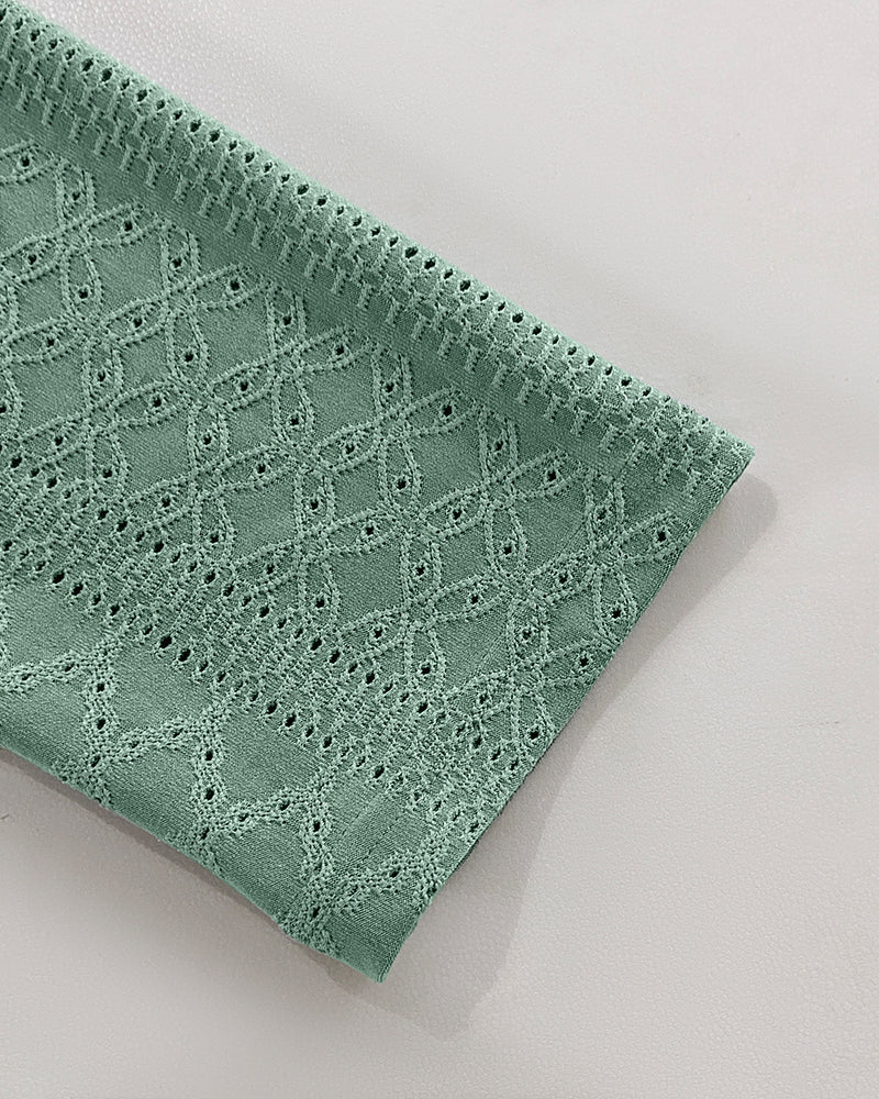 Contrast Scallop Lace Trim Open Front Coat Casual Hollow-out Breathable Crop Jacquard Textured Cardigan