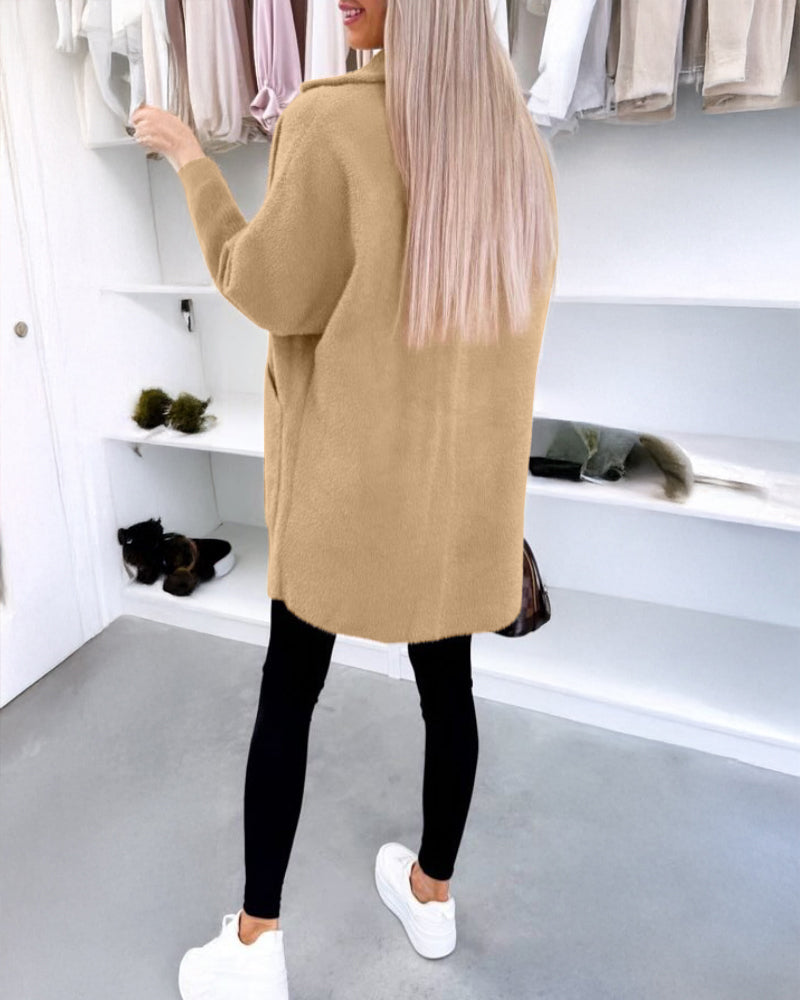 Turn-down Collar Long Sleeve Casual Button Coat with Pockets