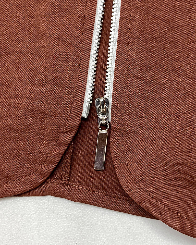 2 Pieces Outfit Sleeveless Zipper Front Metal Decor Crop Vest and High Waist Slit Elastic Back Waist Maxi Dress Set