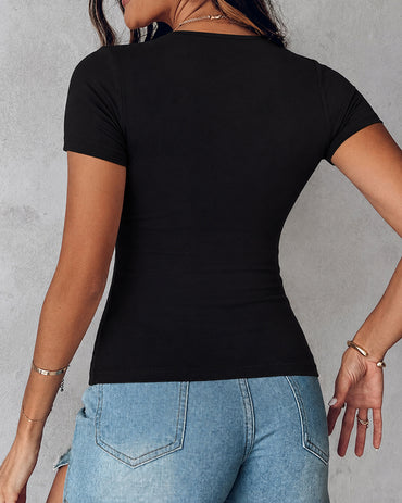 Camiseta de manga corta para mujer, corte entallado, cuello redondo, acolchada, sin costuras, ideal para usar en capas, con sujetador incorporado