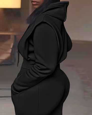 2 Pieces Outfit Rhinestone Graphic & Letter Pattern 3D Design Crop Drawstring Hoodie Sweatshirt and Casual Drawstring Elastic Waist Wide Leg Sweatpants Set