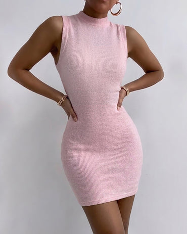 Zweiteiliges Strickkleid-Set für Damen mit Stehkragen, ärmellosem, figurbetontem Minikleid und bauchfreiem Pullover