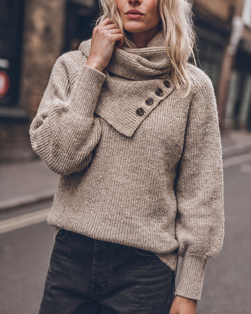 Lässiger Strickpullover für Damen im Wickelstil mit Wasserfallkragen