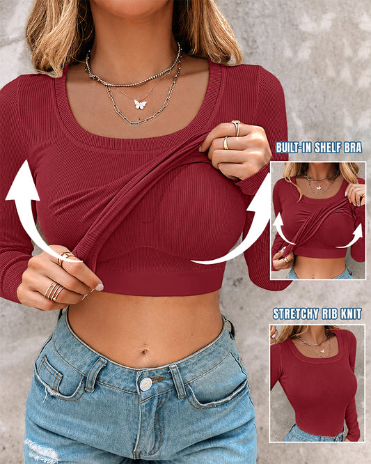 Geripptes Top mit integriertem BH und U-Ausschnitt von ChicMe