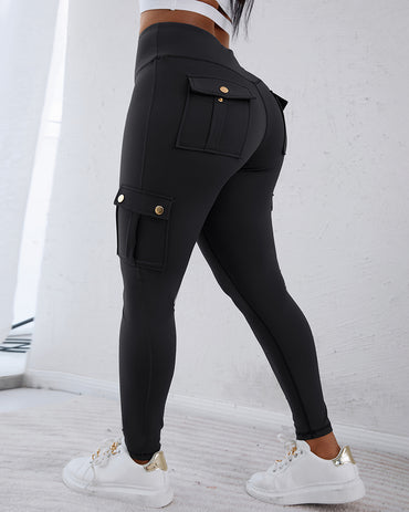 Butt Lifting Leggings with Flap Pockets High Waist Tummy Control Workout Cargo Pants