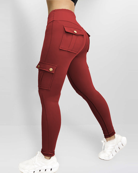 Po-Lifting-Leggings mit Pattentaschen, hohe Taille, Bauchkontrolle, Workout-Cargohose