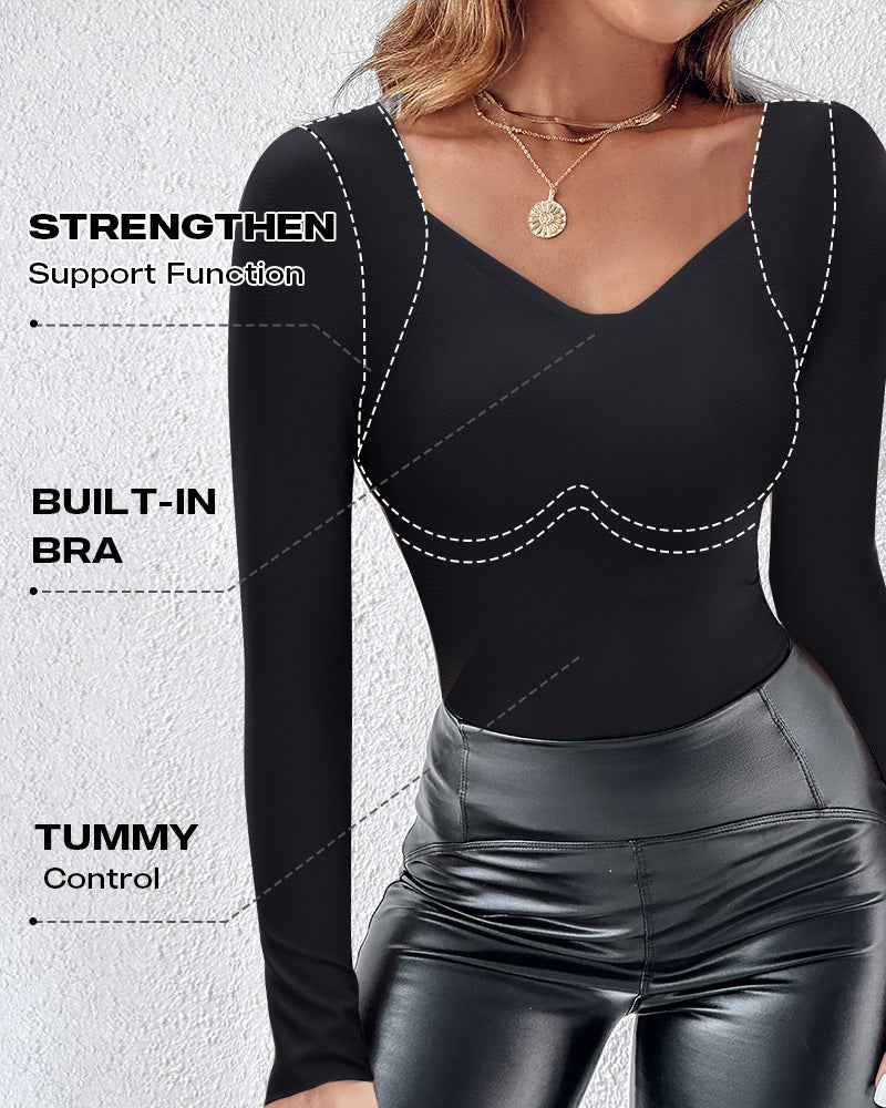 ChicMe ContourX V Neck Shapewear Seamless Tank High Strechy Long Sleeve Slim Fit Tops