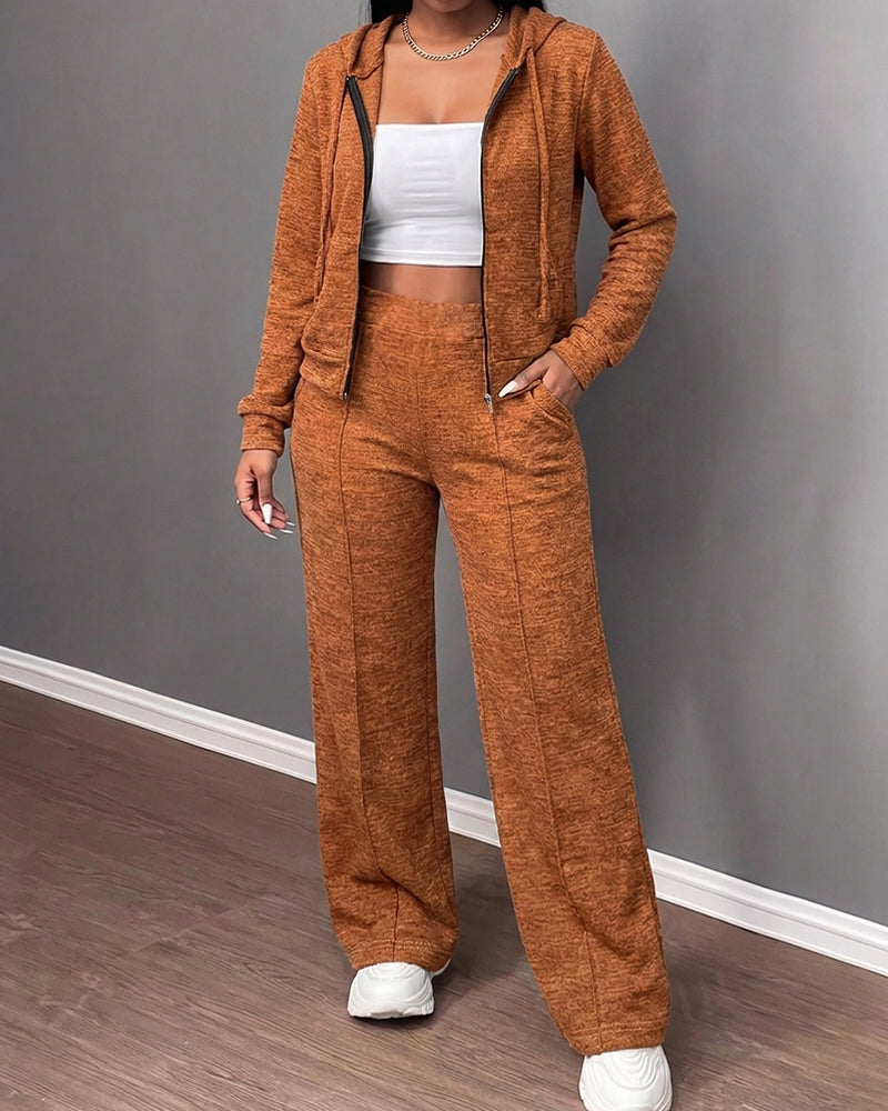 2-teiliges Set mit langärmeligem Hoodie-Mantel mit Reißverschluss und Kordelzug und lässiger Hose mit elastischem Bund und Naht vorne und geradem Bein