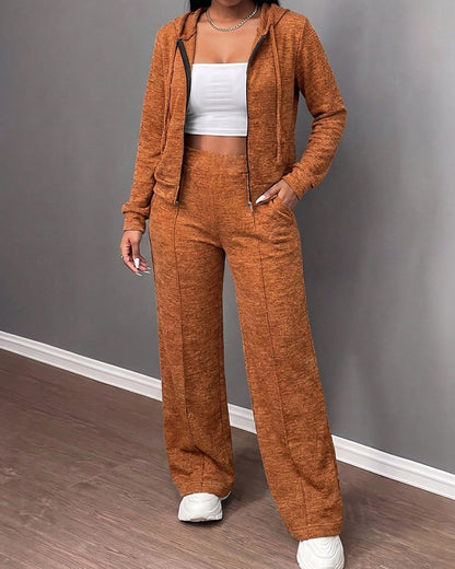 2-teiliges Set mit langärmeligem Hoodie-Mantel mit Reißverschluss und Kordelzug und lässiger Hose mit elastischem Bund und Naht vorne und geradem Bein