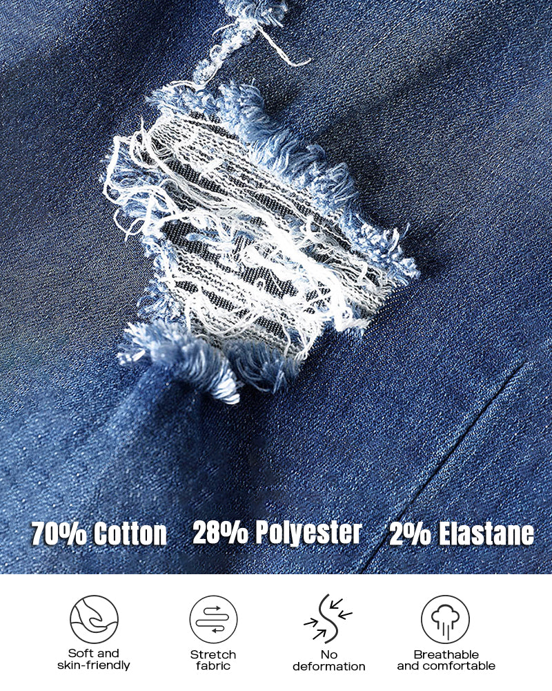 Buttoned Pocket Design Ripped Cutout Denim Pants