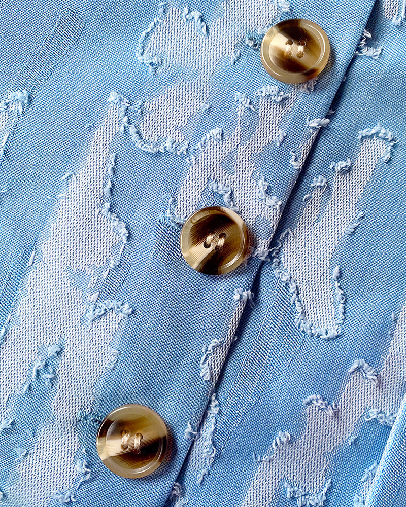 Denim Look Jacquard V-Neck Sleeveless Button Top and Casual Pants Set with Pocket