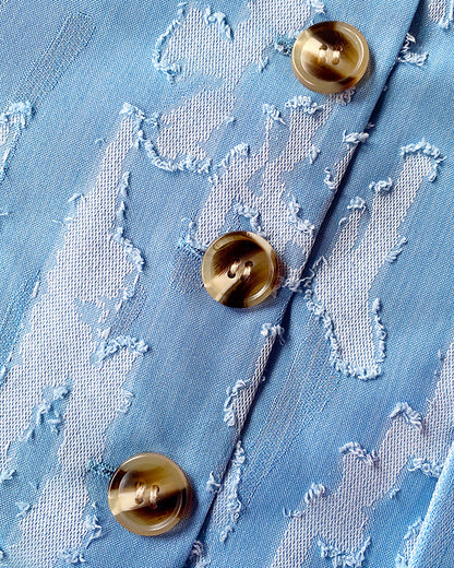 Denim Look Jacquard V-Neck Sleeveless Button Top and Casual Pants Set with Pocket