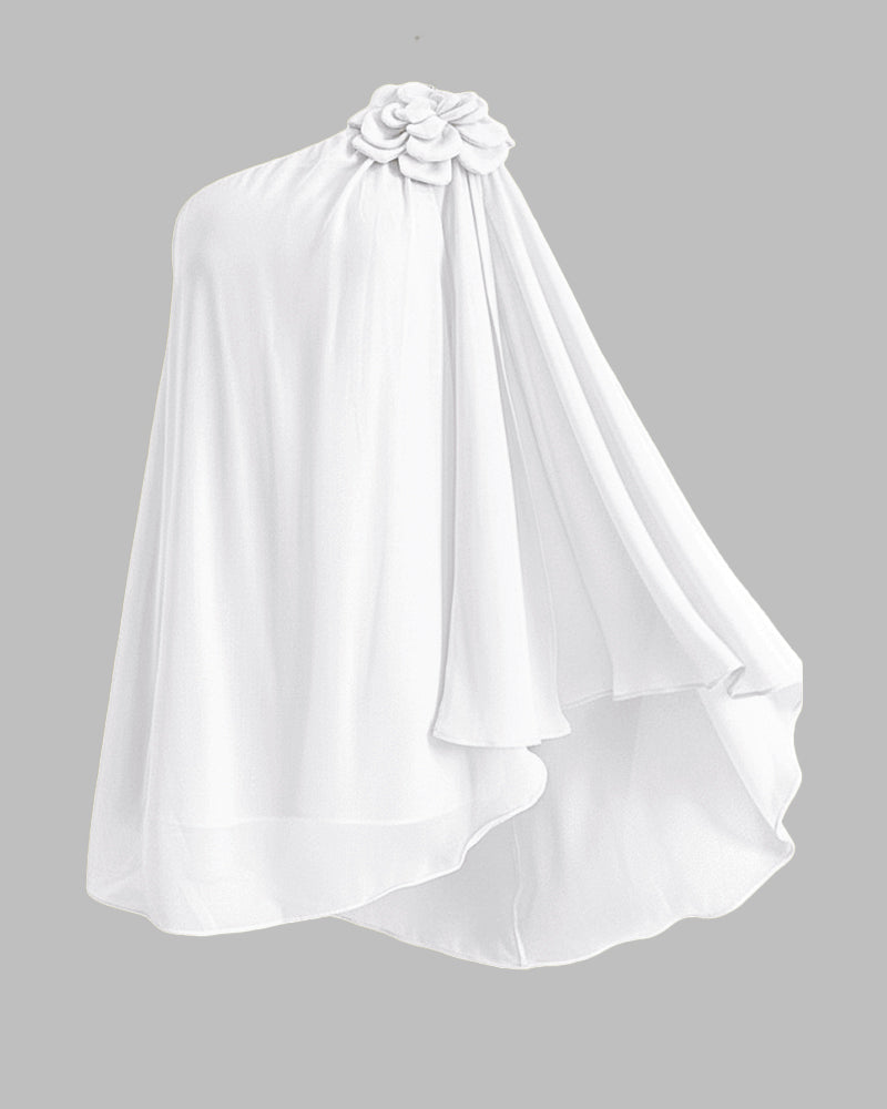 One Shoulder Sleeveless 3D Flower Decor Mini Dress Casual A Line Vacation Dress