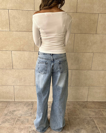 Skew Neck Long Sleeve Ruched Tee Casual Slim Fit Top with Thumb Hole Cuffs