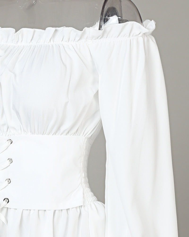 Off Shoulder Lace Up Front Casual Blouse