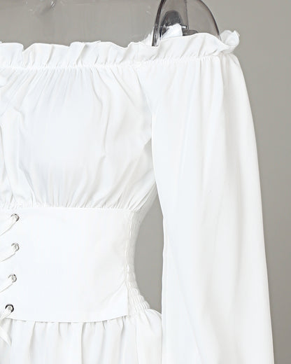 Off Shoulder Lace Up Front Casual Blouse